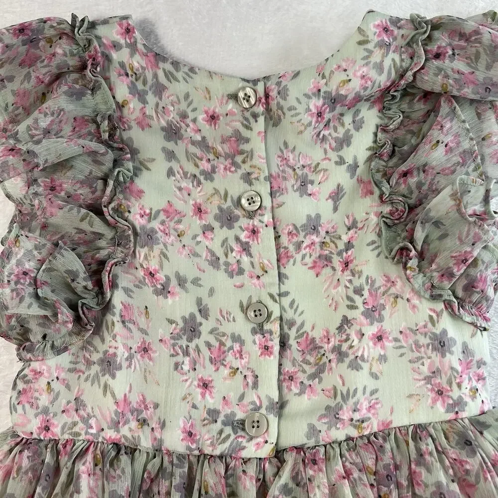 Pippa & Julie Girls 6X Dress Floral Print Ruffles Chiffon Lined Princess Cottage